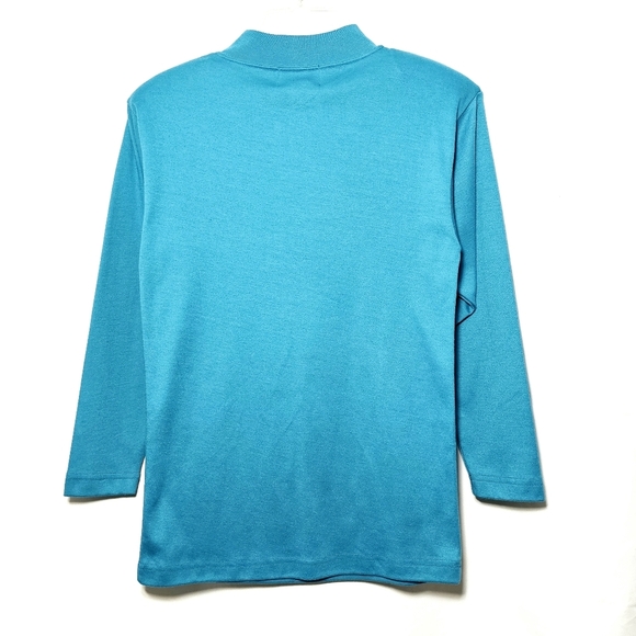 Vintage VTOL Womens Turquoise Blue Quarter-Zip Mock Neck Pullover Size Small - Picture 4 of 6